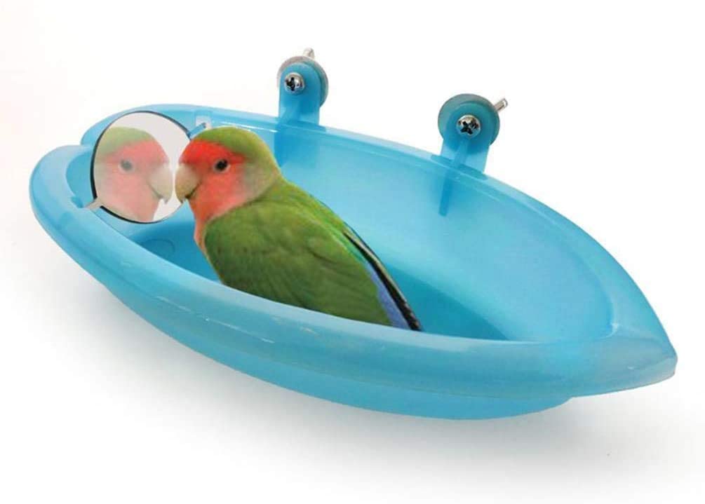 Litewoo Bird Bathtub with Mirror Toy Shower Tub Bathtub Cleaning Tool Plastic Durable Adorable Odorless for Small Parrot Parakeet Cockatiel Conure Lovebird Finch Budgie Canary Cage Accessories (A)