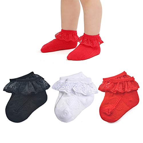 Image of EPEIUS Baby-Girls Eyelet Frilly Lace Socks,Newborn/Infant/Toddler/Little Girls (Pack of 2/3/4/6)