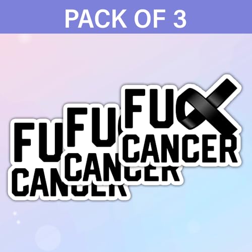 Image of SODAVA (3Pcs, 3in) F*ck Cancer Sticker Cancer Awareness Sticker - Anti Cancer Ribbon Decal for Laptop, Tumor Support Gift, Strong Warrior Vinyl, Black and White Ribbon, Waterproof Stickers