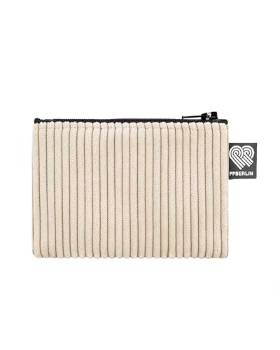 PP-Berlin Cord Etui klein für Damen & Herren Beige - Handmade & vegan Geldbörse und Mini-Aufbewahrungstasche im Kreditkarten-Format Made in Germany
