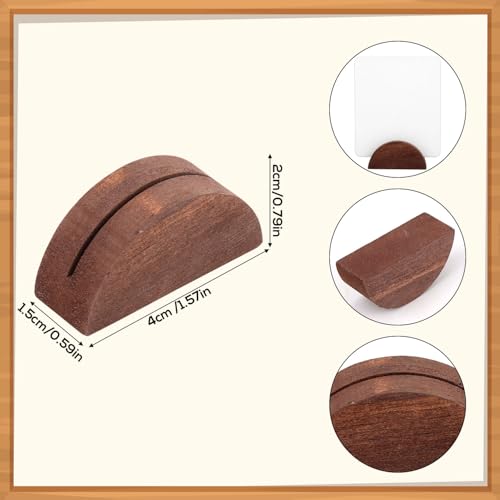 30pcs Wooden Table Number Stands, Semicircular Wood Place Card Holders for Wedding Restaurant Banquet Birthday Party Reusable Table Name Holders for Photo Tag Menu (Brown)