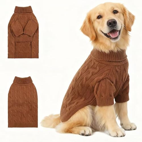 Image of Small /Medium Dog Sweater, Warm Dog Winter Coat w /Sleeves, Comfortable High Neck Premium Dog Clothes for Golden Retriever-Best for Holidays, Daily Walks XXL Brown
