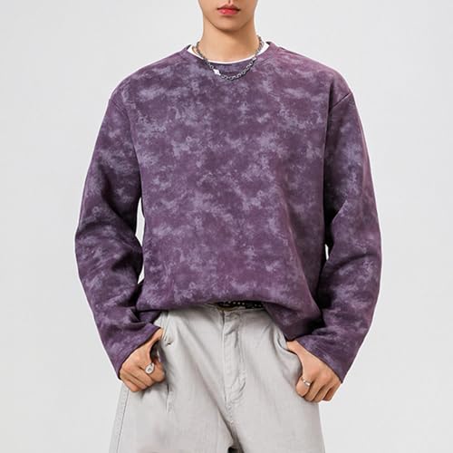 Cambkatl Men's Suede Tie Dye Sweatshirt Loose Crewneck Fashion Long Sleeve Outdoor Casual Pullovers Tees3