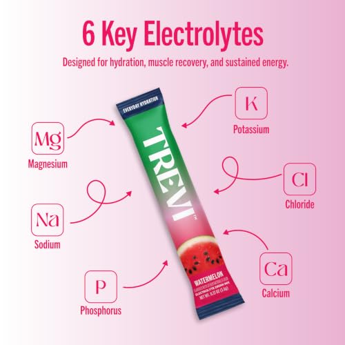 Image of TREVI Electrolytes Powder Packets, Sugar Free Hydration, Watermelon 20 Pack | Essential Daily Drink Mix, 0 Sugar, Magnesium, Potassium, Vitamin C, Calcium, B6 & B12 Vitamins