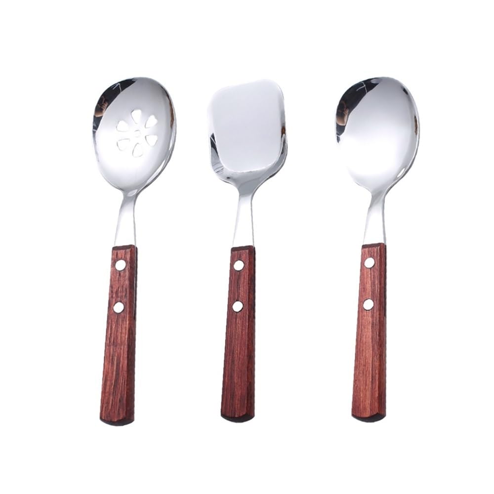 Cuillère de service en acier inoxydable et bois, lot de 3 pour vaisselle chinoise d'hôtel