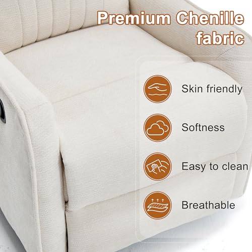 Image of Manual Swivel Rocker Recliner Chair for Adults, Overstuffed Glider Reclining Chair for Nursing with Vibration Massage & Heat, Living Room Rocking Recliner 2-Stage backrest, Chenille Fabric Beige
