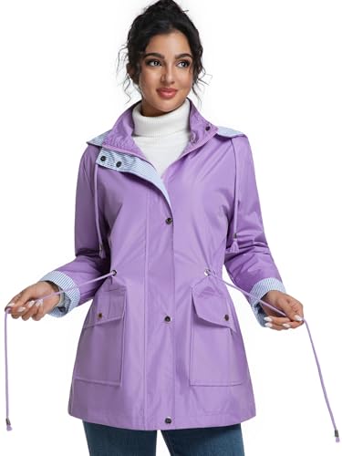 jiehan Women's Rain Jacket Waterproof Lightweight Packable Raincoat with Hood for Golf Hiking Travel Windbreaker