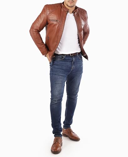 Image of Jild Signature Diamond Style Lambskin Leather Jacket Men - Premium Leather Cafe Racer Vintage Look Motorcycle Jacket Men
