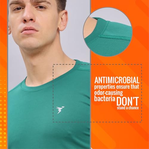 Image of TECHNOSPORT Men's Slim Fit Polyester Activewear Sports T-Shirt with Moisture-Wicking Comfort for Workout, Running & Gym