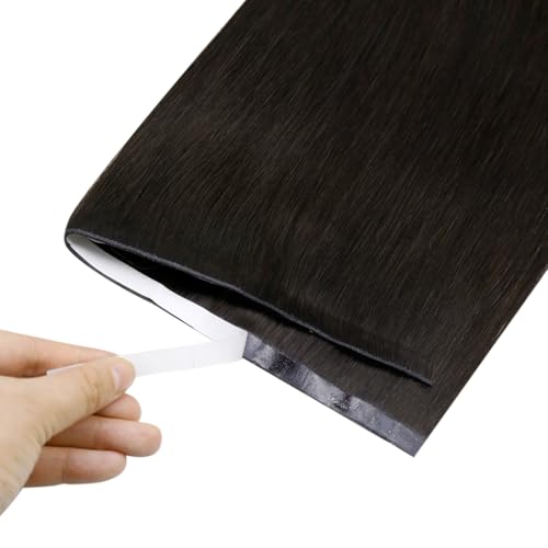 Image of LaaVoo Long Weft Tape in Hair Extensions Human Hair Genius Tape Extesnions Brown Human Hair Tape on Weft Extensions for Women 24inch 50G