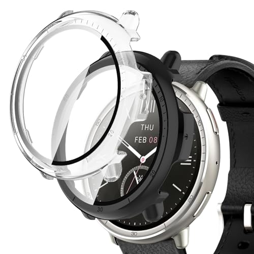 �y2���Z�b�zFor Amazfit Active 2 �P�[�X 44mm �K���X�t�B����+PC�t���[�� ��̌^ �ی�t�B���� Greerass �S�ʕی�P�[�X �����ߗ� �S�ʕی� �ϏՌ� �w��h�~ �������� �h���h�o �����ȒP �t�C������̌^�P�[�X (�u���b