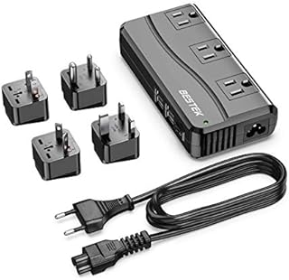 BESTEK Universal Travel Adapter 100-220V to 110V Voltage Converter 250W with 6A 4-Port USB Charging 3 AC Sockets and EU/UK/AU/US/India Worldwide Plug Adapter (Black)