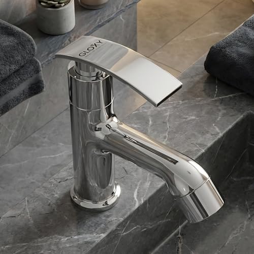 Image of GLOXY Premium Deck Mount Pillar Tap for Bathroom with Chrome Finished Delight Lever - Single Lever Wash Basin Tap for Bathroom, Gardens & Kitchen Sinks - 10 Years Warranty
