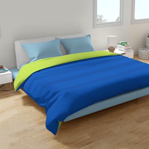 Image of Zinnia Ultra Soft Microfibre Reversible Comforter - Double 230 x 255 CM, Bright Green and Deep Blue,(Solid - Vibrant)