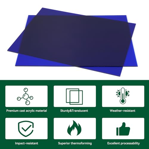 Image of Blue Acrylic Sheet 12 inch x 16 inch x 1 /8 inch, 2 Pack UU&FIL Glossy Translucent Colored Cast Plexiglass Sheets for Laser Cutting, DIY Display Projects, Wall Decor, Signs, Crafts, Easy to Cut and Engrave