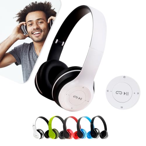 Fone de Ouvido Bluetooth Headphone P47 Sem Fio Wireless Micro Sd 5.0 Dobrável Com Microfone Regulável Para Corrida Academia Escritório Caminhada Reunião Linha Premium (Branco)