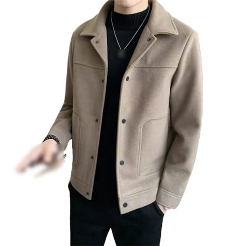 Men Single-Breasted Windbreaker Solid Color Slim Short Woolen Coat Winter Casual Warm Windbreaker Coat