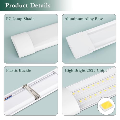 colmeguna 1 Packs 4FT LED Batten Light, Ultra-Thin Slim Ceiling Surface Mounted Light, 40W, 4000K, IP20, LED Ceiling Lamp for Garage, Shop, Hallway, Office, Market by colmeguna - Image 3