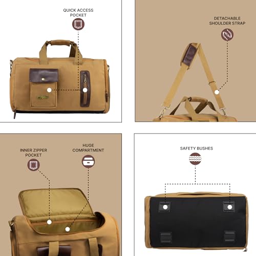 Image of F Gear Cairo Premium Canvas Duffle Bag 38L for Men & Women | Durable Cabin Size Travel, Gym & Weekend Bag with Shoe Pocket, Detachable Pouch, Luggage Strap, Water Resistant, 6 Pockets