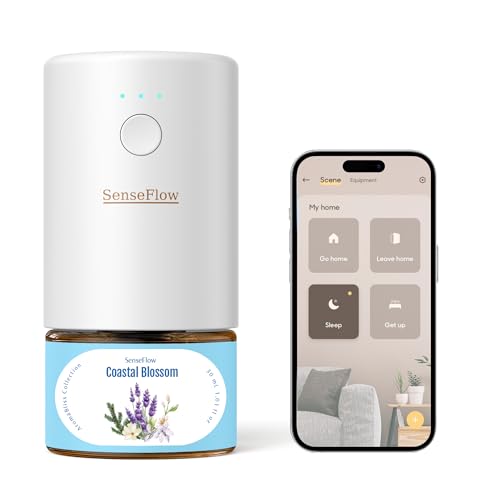 SenseFlow Difusor Aceites Esenciales Difusor de Aromas Smart Wi-Fi SF101S -Ultrasónico Sin Agua, 100 % Vegetal, Aromaterapia120 Días, para Hogar, Hotel y Estudio Hasta 100 ㎡, Flor Costera