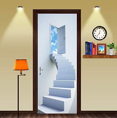 FLFK 3D White Spiral Stairs Door Murals Self Adhesive Door Stickers for Living Room Kitchen Bedroom 30.3x78.7 inch
