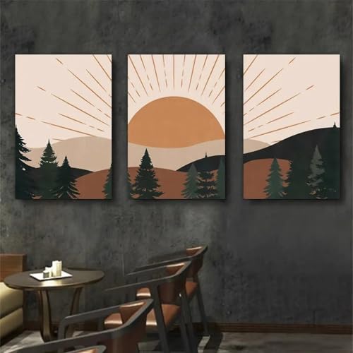 Affiche forêt profonde aquarelle soleil pour salon bohème chic