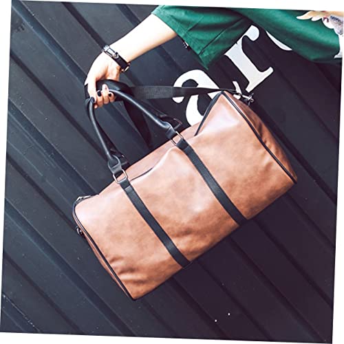 Men's Pu Leather Duffle Bag Travel Shoulder Bag Rolling Suitcase Sleeve Overnight Compact for Business Weekend Shopping4