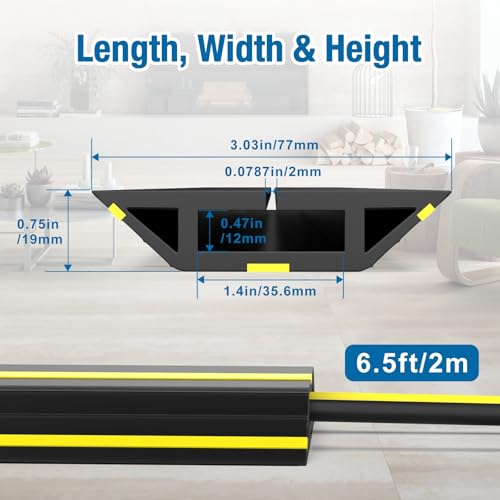 Image of Eapele 6.5ft Cable Protector Cord Cover for Floor, Heavy Duty PVC Duct Easy to Unroll, Prevent Trip Hazard for Home Office or Outdoor Settings
