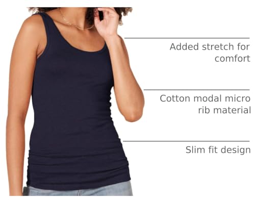 Image of Amazon Essentials Women's Slim-Fit Ribbed Scoop Neck Tank Tops, Pack of 2