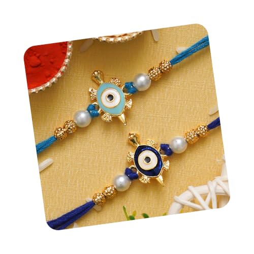 Image of eCraftIndia Set of 2 Lord Ganesha and Om Religious Rakhi for Brother Bhaiya Bhai | Roli Chawal Pack