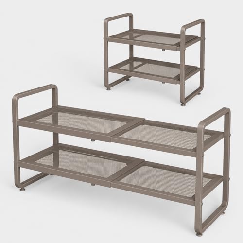 Image of Expandable Metal Shoe Rack for Closet, Entryway & Garage, 2-Tier, Brown