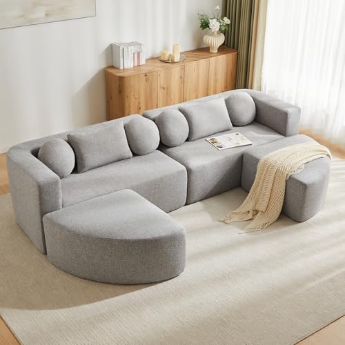 Kuczn Sofá cama modular, sofá cama con función de dormir, sofá en la nube, sofá sin boneless de esponja de alta elasticidad, chenilla, sin montaje, para sala de estar y dormitorio, gris