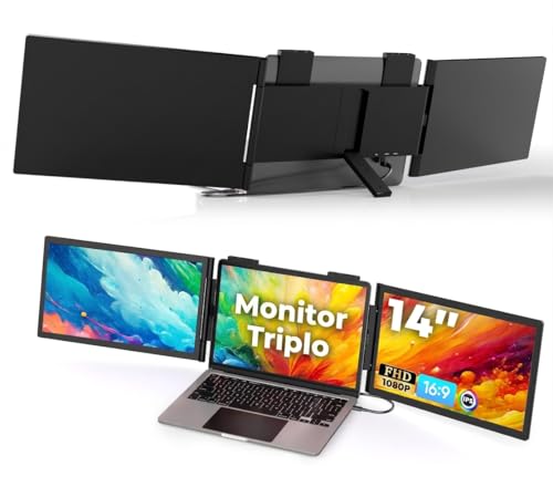 Extensor de Tela Portátil para Laptop 14' IPS FHD 1080P, Monitor Externo com 3 Portas USB-C, Compatível com Windows e Mac, Ideal para Viagens e Trabalho, para Notebooks de 14' a 16'