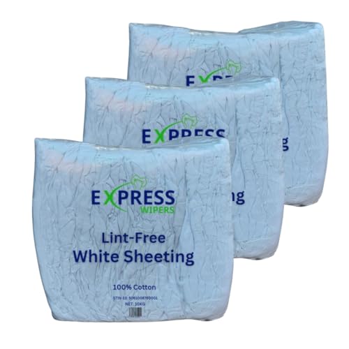 Express Wipers - 30kg Triple Pack (3 x 10kg) Lint-Free 100% Cotton White Sheeting Cleaning Rag Wipers