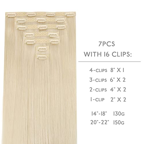 Image of WENNALIFE Lace Seamless Clip in Hair Extensions Human Hair 7pcs Ultra Invisible 50% Thinner Seamless Clip Ins Platinum Blonde Natural Remy Hair 16 inch