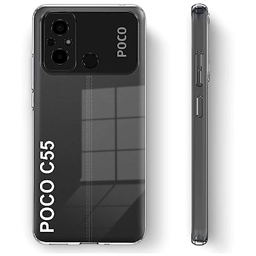 Image of Fashionury Crystal Clear Case for Poco C55 | Yellowing Resistance | Transparent TPU Silicone | Raised Camera Lips | Slim Transparent Cover