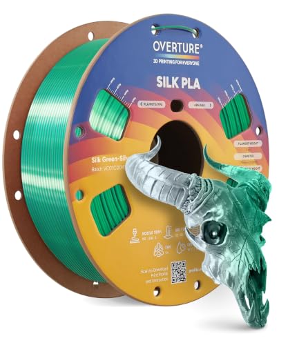 Image of OVERTURE Silk PLA Dual Color Filament 1.75mm, Silk Green-Silver