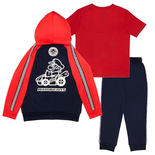 Image of Nintendo Mario Kart Boys 3-Piece Set - Graphic Zip-Up Hoodie, T-Shirt & Sweatpants - Super Mario Outfit for Kids