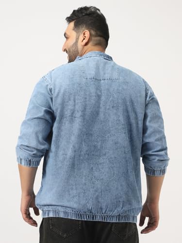 Image of Urbano Plus Men's Relaxed Fit Full Sleeve Harrington Denim Jacket