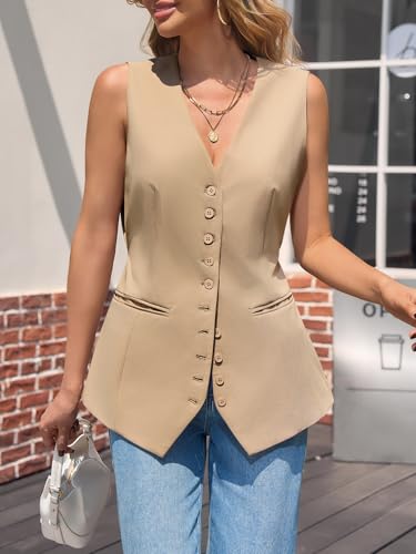 Chaleco de traje para mujer casual de negocios sin mangas con cuello v 2