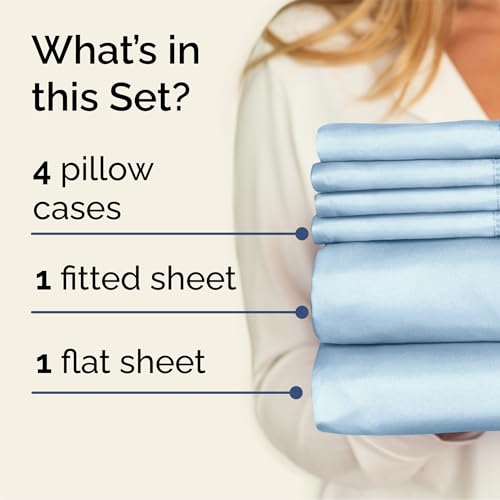 Image of Queen 6 Piece Bed Sheet Set - Soft, Breathable & Cooling Sheets - Baby Blue | Ultra-Soft Hotel Luxury Bedding Set w / 8-16 Inch Deep Pockets, 1 Flat & 1 Fitted Sheet & 4 Pillowcases, Wrinkle & Fade Free