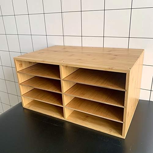 A4 Paper Large File Hygrad Large Bamboo Desktop File Sorter A4 Document Desk Tidy Organiser 8 Compartments Filing Storage, 49 x 31 x 25cm for Papers Stationery Magazines Folders Letters Office Tray