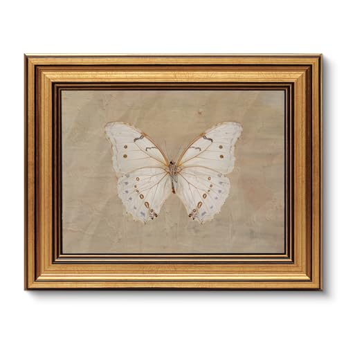 Image of VIYYIEA Vintage Gold Framed Wall Art for Living Room, White Butterfly Canvas Prints Home Decor, Oil Painting Picture, Bedroom Wall Decor Gifts for Friends or Family -【Morpho polyphemus】-(10L x 8W)