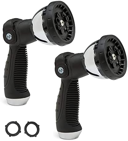 Morvat Garden Hose Nozzle Sprayer with 10 Spray Patterns, Slip Resistant Thumb Controlled Grip with On/Off Lock, Heavy-Duty High Pressure Water - Flow Control for Plants, Lawn, Pets, Cars - 2-PACK