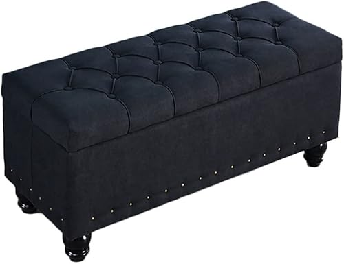 Otomana de almacenamiento Madera maciza pecho de tela de poliéster estilo moderno para muebles de dormitorio banco de almacenamiento largo tapizado