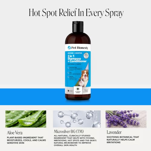 Image of 2 in 1 Dog Shampoo and Conditioner - Medicated Cat Shampoo for Itchy Skin Relief, Sensitive Skin Oatmeal Shampoo with Aloe Vera + MicroSilver BG for Hot Spot Treatment, Deodorizing Wash (16oz)