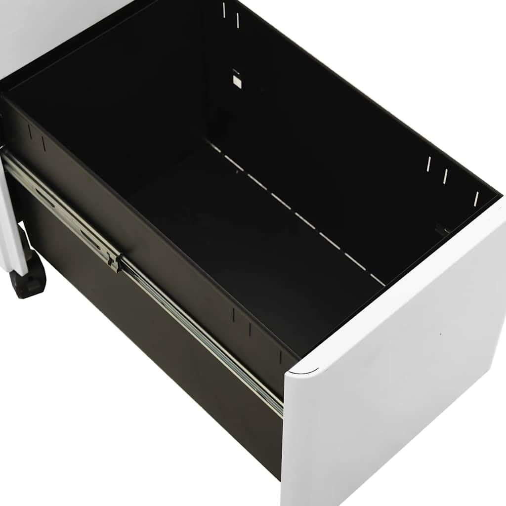 Aktenschrank mit Rollen, Rollcontainer 30x45x59 cm, Büroschrank aus Stahl mit 3 Schubladen und Schloss, abschließbarer Bürowagen für A4 Unterlagen, Hellgrau