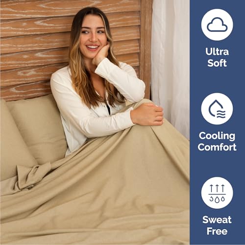 Image of Queen 6 Piece Bed Sheet Set - Breathable & Cooling Sheets - Heathered Tan | Ultra-Soft Hotel Luxury Bedding Set w / 8-16 Inch Deep Pockets, 1 Flat & 1 Fitted Sheet & 4 Pillowcases, Wrinkle & Fade Free