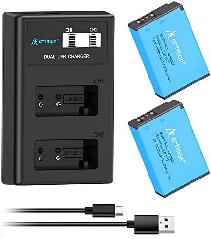 Artman LP-E17 Replacement Batteries and Dual USB Charger Compatible with Canon EOS R10, RP, Rebel SL3, SL2, T8i, T7i, T6i, T6s, EOS M3, M5, M6, EOS 200D, 77D, 750D, 760D, 800D, 8000D and More