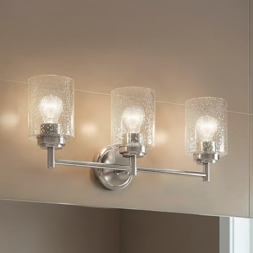 Image of Kichler Winslow 21.5 inch Vanity Light in Brushed Nickel, 3-Light Transitional Bathroom Light with Clear Seeded Glass. (21.5 inch W x 9.25 inch H), 45886NI